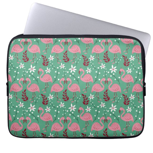 Housse Pour Ordinateur Portable Floral flamingo sans couture motif rose vert (Devant)