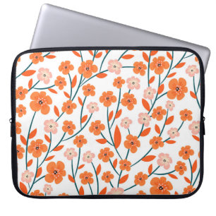 Housse Pour Ordinateur Portable Floral Orange Pastel Blanc sans couture