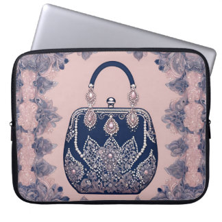 Housse Pour Ordinateur Portable Floral pink and blue AI art