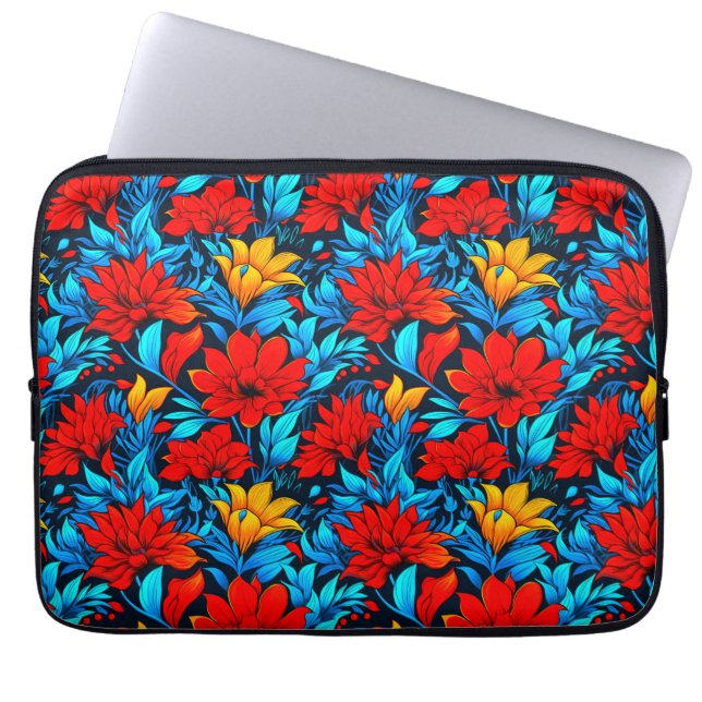 Housse Pour Ordinateur Portable Floral Rouge jaune Fleurs Motif-13075 (Devant)