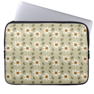 Housse Pour Ordinateur Portable Flore décorative en blanc et beige