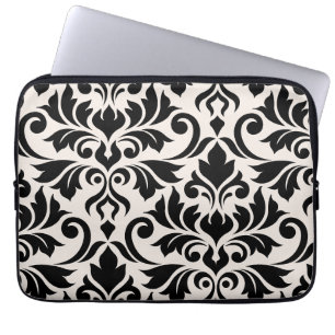 Housse Pour Ordinateur Portable Flourissant Damask Art I Black on Cream