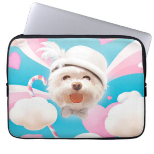 Housse Pour Ordinateur Portable Fluffy Dog avec Casquette blanc