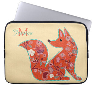 Housse Pour Ordinateur Portable Folk Art Flower Motif Fox