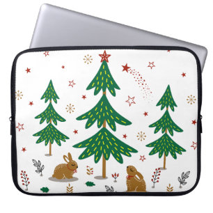 Housse Pour Ordinateur Portable Forêt de Noël étoilée aux lapins des bois