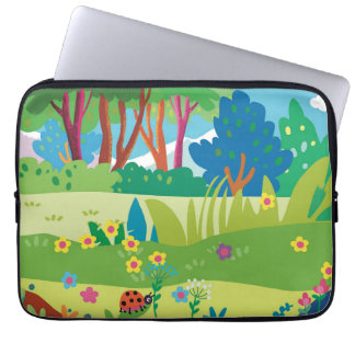 Housse Pour Ordinateur Portable Forêt tropicale avec des fleurs et des coccinelles
