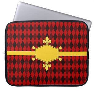 Housse Pour Ordinateur Portable Four de lis, or, diamant rouge, Ajouter initiales/