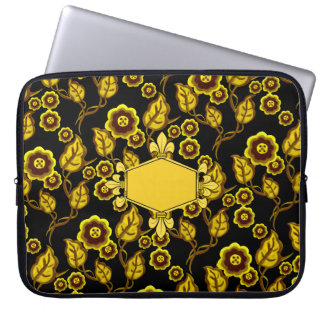 Housse Pour Ordinateur Portable Four de lis, or, or floral, Ajouter initiales/nom