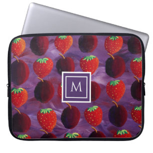 Housse Pour Ordinateur Portable Fraises à l'initiale monogrammée élégante