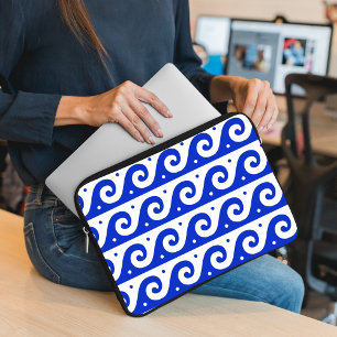 Housse Pour Ordinateur Portable Fret grec, Motif d'onde méditerranéen, Bleu