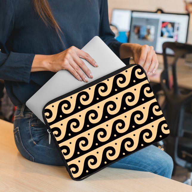 Housse Pour Ordinateur Portable Fret grec, Motif d'onde méditerranéen, Brown (Créateur téléchargé)