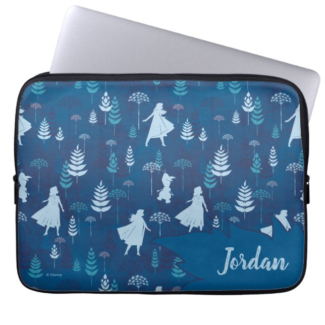 Housse Pour Ordinateur Portable Froid 2 : Anna, Elsa, & Olaf Blue Foliage Motif (Devant)