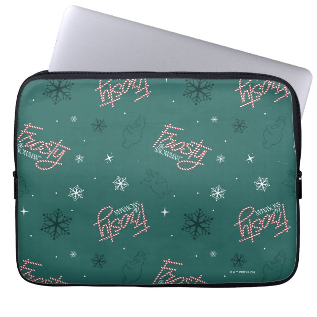 Housse Pour Ordinateur Portable Frosty Snowman Green Snowflake Motif (Devant)