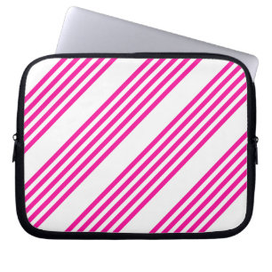Housse Pour Ordinateur Portable Fuchsia et blanc cinq bandes motif