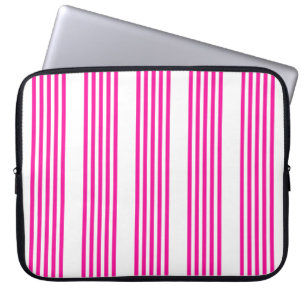 Housse Pour Ordinateur Portable Fuchsia et blanc cinq bandes motif