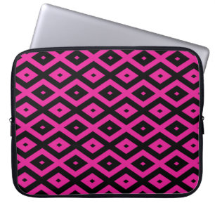 Housse Pour Ordinateur Portable Fuchsia et motif de diamants noirs
