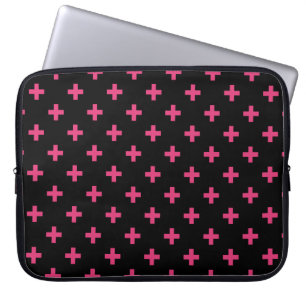 Housse Pour Ordinateur Portable Fuchsia polka croise sur noir