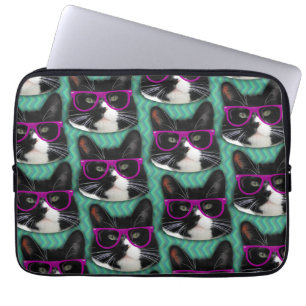 Housse Pour Ordinateur Portable Fun Glasses Tuxedo Cat Epic Pattern Art
