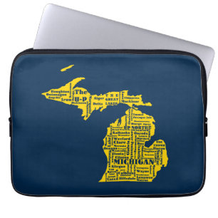 Housse Pour Ordinateur Portable Fun Yellow et Navy Blue State of Michigan villes