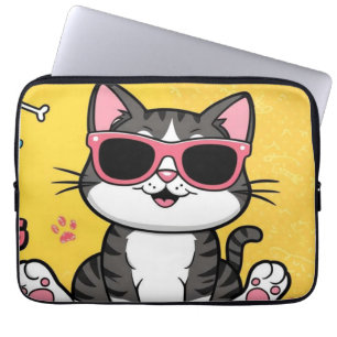 Housse Pour Ordinateur Portable Funny Cat Poster chat de dessin portant des lunett