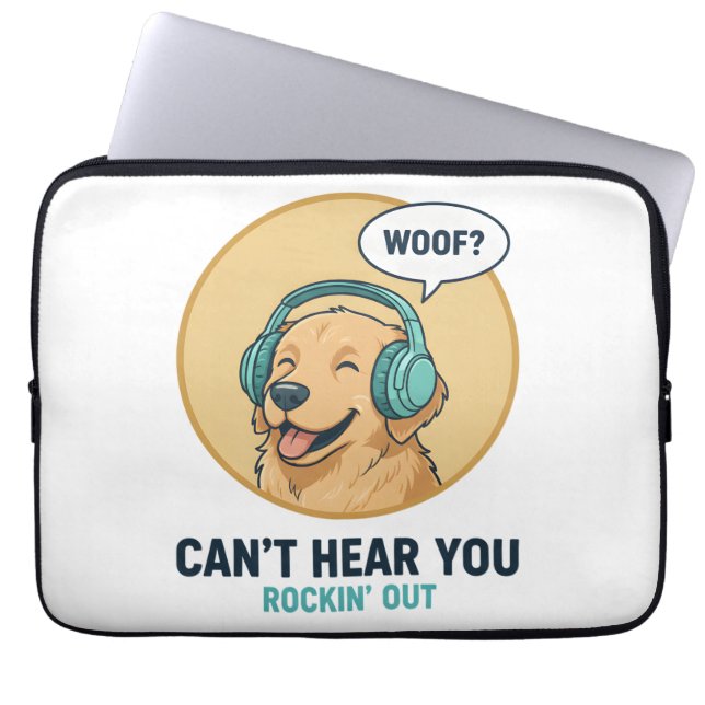 Housse Pour Ordinateur Portable Funny Golden Retriever With Headphones  (Devant)