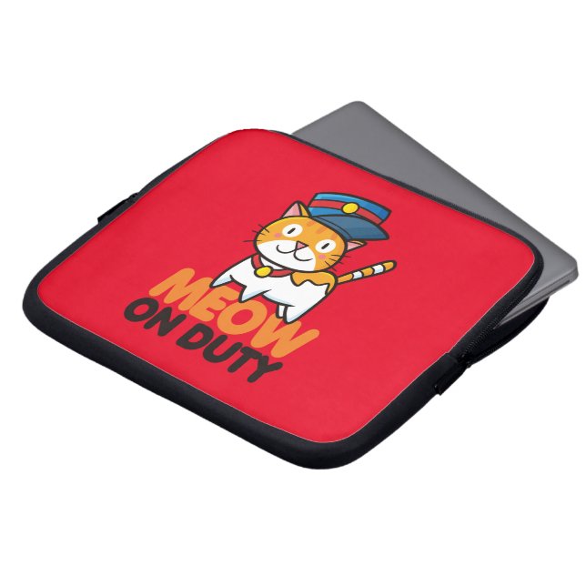 Housse Pour Ordinateur Portable Funny Meow on Duty (Devant haut)