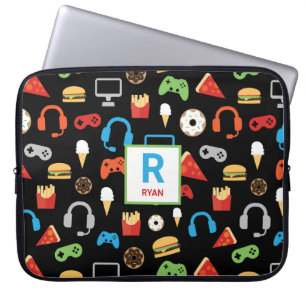 Housse Pour Ordinateur Portable Gamer décoré d'un monogramme de motif de partie de