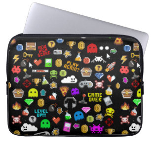 Housse Pour Ordinateur Portable Gamer Retro Pixel Vidéo Jeu Icônes Envelopper Pape