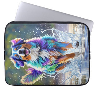 Housse Pour Ordinateur Portable Géant coloré heureux jouant chien drôle, splash