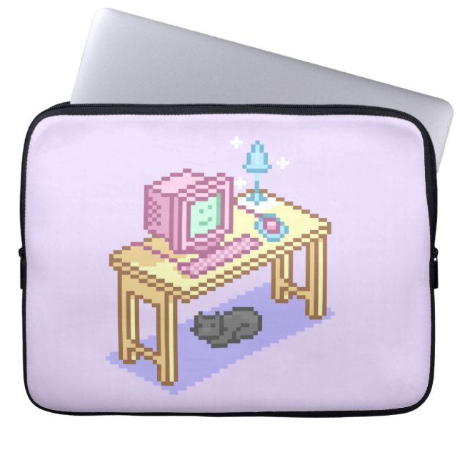 Housse Pour Ordinateur Portable Geeky Pastel rose Jaune Pixel Art Ordinateur (Devant)