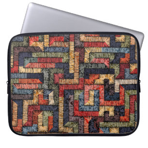 Housse Pour Ordinateur Portable Géométrie brodée, texture ethnique