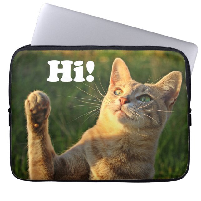 Housse Pour Ordinateur Portable Ginger Cat Dit Bonjour ! (Devant)