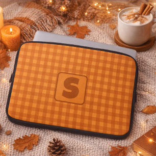 Housse Pour Ordinateur Portable Gingham à carreaux classique citrouille Monogram a