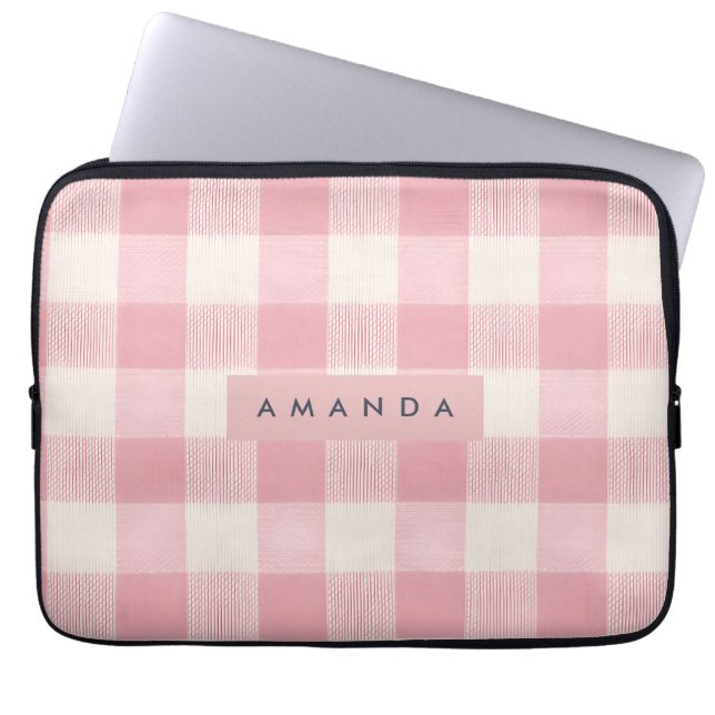 Housse Pour Ordinateur Portable Gingham Rose Pâle Pastel Personnalisé (Devant)