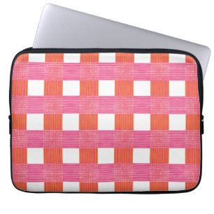Housse Pour Ordinateur Portable Gingham Tissu en Damier en Rose et Orange