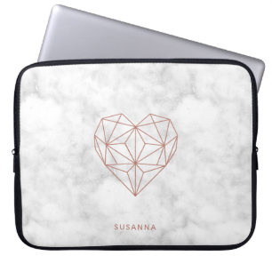 Housse Pour Ordinateur Portable Girly Faux Rose Gold Foil Coeur géométrique   Marb
