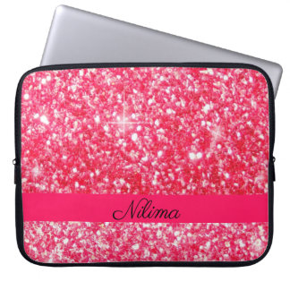 Housse Pour Ordinateur Portable Girly Pink Personalised name trendy faux glitter