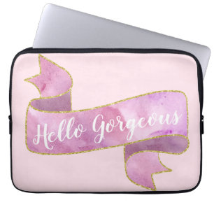 Housse Pour Ordinateur Portable Girty Pretty Blush Rose Hello Gorgeous Gold Ribbon