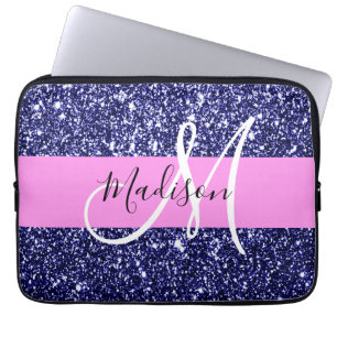 Housse Pour Ordinateur Portable Glam Pink Navy Blue Parties scintillant étincelles