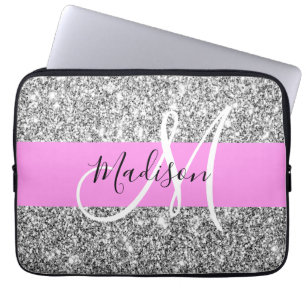 Housse Pour Ordinateur Portable Glam Pink & Silver Parties scintillant étincelles 
