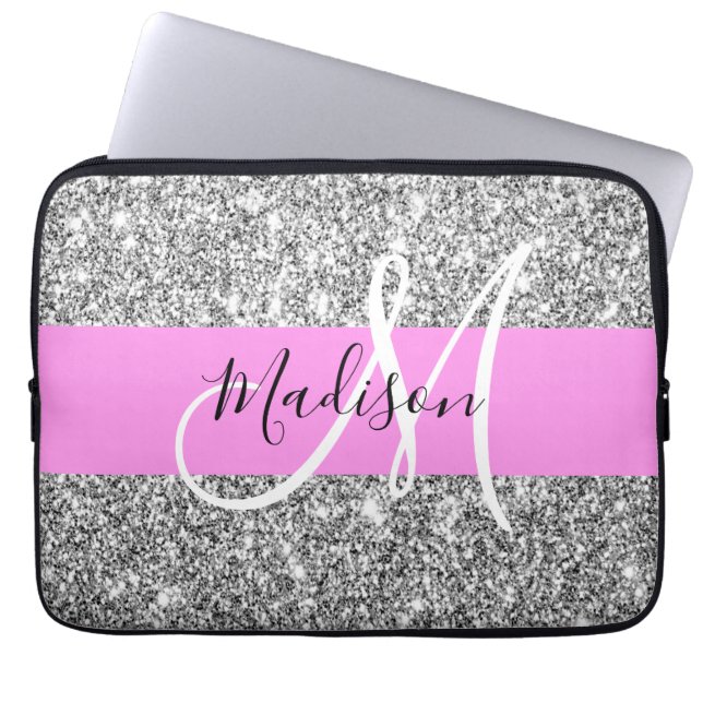 Housse Pour Ordinateur Portable Glam Pink & Silver Parties scintillant étincelles  (Devant)