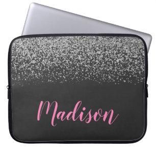 Housse Pour Ordinateur Portable Glam Silver Parties scintillant étincelles Nom noi