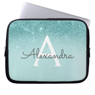 Housse Pour Ordinateur Portable Glam Turquoise Aqua Blue Parties scintillant et Mo
