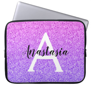 Housse Pour Ordinateur Portable Glamour Féminin Ombré Paillettes Violet Monogramme