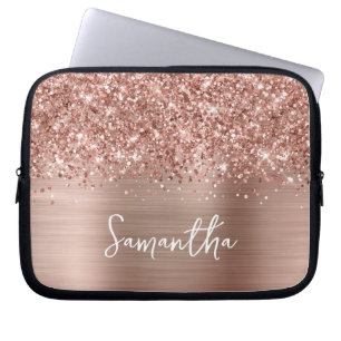 Housse Pour Ordinateur Portable Glitter Rose Gold Glam Modern manuscrit Nom
