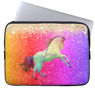 Housse Pour Ordinateur Portable Glittery Rainbow Unicorn Personnalisé