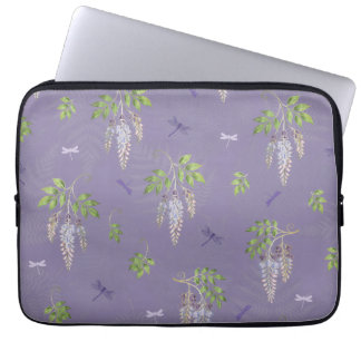 Housse Pour Ordinateur Portable Glycine, fougères et libellules