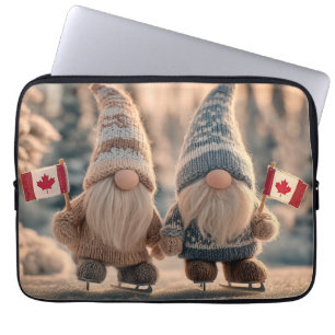 Housse Pour Ordinateur Portable Gnomes canadiens mignons Patinage sur glace en hiv