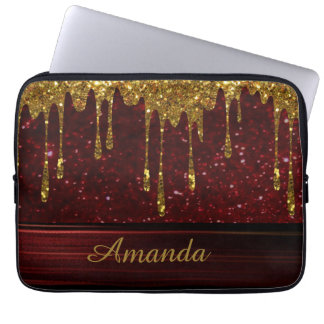 Housse Pour Ordinateur Portable Gold Glitter Drip Red Sparkle Electronics Bag