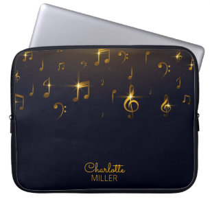 Housse Pour Ordinateur Portable Gold Music Notes et Nom personnalisé